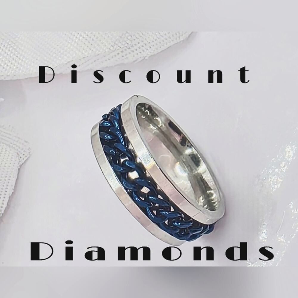 SPINNER  Titanium Polished Silver Ring - Blue Chain